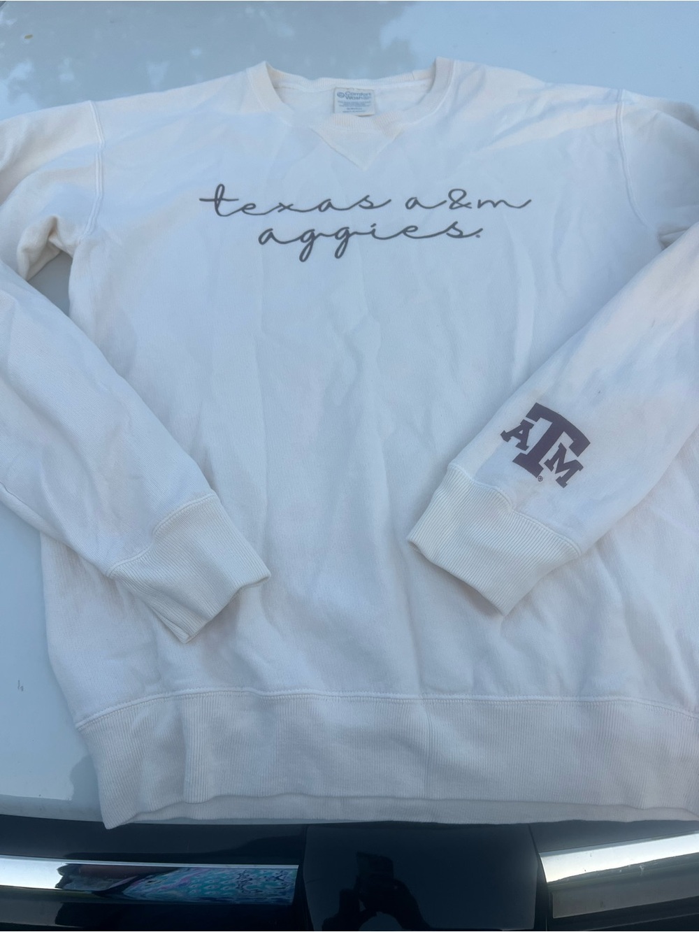 Texas A&M Auggies Cream Crewneck Sweatshirt with Script Logo Size Small